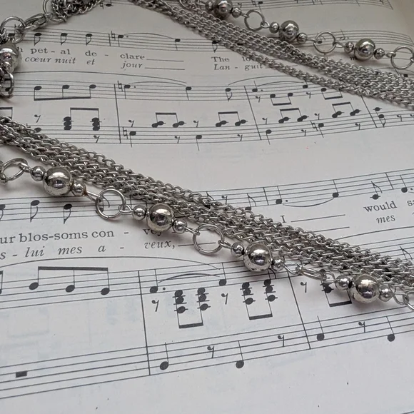 Long Silvertone Multi-Strand Beaded Necklace - Women's Jewelry - Picture 8 of 12